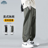 顶峰保罗（Dingfengbaoluo）纯棉裤子男秋季日系大码百搭宽松工装束脚休闲长裤WH5610军绿2Xl