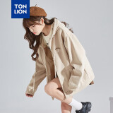 唐狮（TonLion）2025针织外套女休闲卫衣开衫连帽上衣 加绒款/浅卡其 XL
