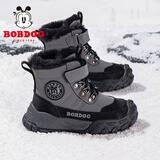 巴布豆童鞋冬季加绒保暖儿童雪地靴男童休闲靴子116545069黑/铅灰34