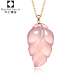 今上珠宝项链女18K金芙蓉石吊坠玫瑰金平安佛锁骨链 18K金叶子吊坠