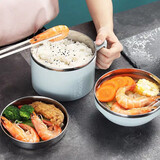 喜得润（XIDERUN）泡面碗带盖大碗套装拉面碗便携饭碗餐盒便当盒保温盒方便面碗学生 304快餐杯3件套蓝色【带餐具+保温袋】