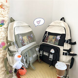 酷咖书包初中女生大容量韩版可爱高中大学生双肩背包 黑色（带鸭子挂件+徽章+卡片）