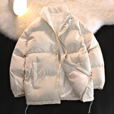 凡迪时尚羊羔绒棉衣男冬季外套加绒加厚棉服男士大码胖子宽松棉袄港风 米白色 L （建议120-140斤左右）