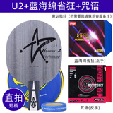 银河（YINHE）天王星u2乒乓球拍底板升级版乒乓板胶皮套餐金标短柄直板长柄横板 【直拍】U2+蓝海绵省狂+咒语