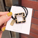 极森家INS大肠发圈高马尾丸子头高弹力发绳镂空设计高级感发饰头绳 滴油方形-黑色