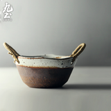 九土日式粗陶餐具迷你复古陶瓷碗盆创意家用果菜盆凉菜盆简约手工食器 迷你餐盆
