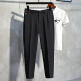 遥渠（YAO QU）西裤男春秋季薄款免烫潮流小蜜蜂刺绣休闲西装裤修身英伦风9九分裤子 黑色 28