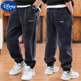 迪士尼（Disney）男孩裤子百搭儿童牛仔裤男童休闲裤帅气韩版束脚长裤秋冬季中大童 黑色牛仔裤薄款 160适合身高150-160cm年龄12-13