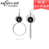 KRISTEN JUDI大圈圈耳环女银针不对称圆环耳钉几何时尚长款耳饰品个性夸张耳坠 白金色送女友老婆闺蜜生日礼物
