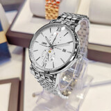 罗宾尼（LOBINNI）瑞士认证品牌男士手表全自动机械表十大名表七夕情人节礼物送男友 旗舰版【银壳白面】钢带款