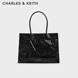 CHARLES&KEITH大容量褶皱手提托特包腋下包包女包生日礼物CK2-30782346 Jet Black黑色 XL