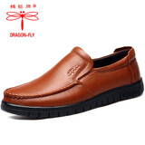 蜻蜓牌皮鞋男士商务休闲鞋加绒保暖真皮男鞋软底中老年爸爸鞋青年豆豆鞋 黄棕色 42