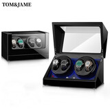 TOM&JAME机械表摇表器防磁晃表器摇摆器自动转表器德国手表收纳盒礼品 4+0【黑色高光烤漆+黑色PU+灯】