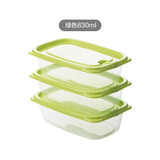 茶花（CHAHUA）塑料冰箱保鲜盒家用冷冻水果蔬菜专用收纳盒食品级冰箱收纳盒 绿色3个装-830ML长方形