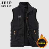 JEEP SPIRIT吉普马甲男外套男士春秋加绒户外休闲无袖背心上衣男装 黑色 M