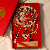 金凤倾城新娘团扇diy手工制作结婚礼物送新人订婚高档实用送哥哥嫂子闺蜜 红-玉貌花容成品+高定镶嵌礼盒