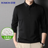 罗蒙含桑蚕丝长袖T恤男士POLO上衣冰丝弹力体恤衫打底衫男装 黑色2XL