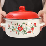 欧丽家 珐琅搪瓷汤锅双耳锅炖锅泡面碗煮面锅煮螺蛳粉电磁炉加热通用 田园红花 18cm 1400ml
