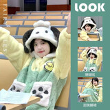 多菲尼森睡衣女秋冬季少女可爱狗狗珊瑚绒睡衣网红风卡通睡袍加厚居家睡裙 卡通睡袍+裤子 L（101-120斤）