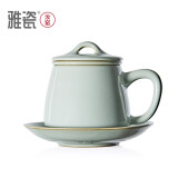 雅瓷汝窑过滤茶杯办公陶瓷泡茶杯茶水分离汝瓷开片可养天青色石瓢杯