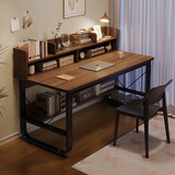 人文成家电脑桌台式简约书桌书柜书架一体组合学习桌家用卧室办公写字桌子 拉丝黑橡木色120CM 单书桌