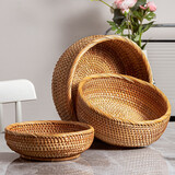 半物生活水果篮藤编果篮圆形编织篮客厅茶几收纳筐面包篮子干果点心零食盘 秋藤圆形果篮大中小3件套