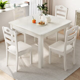 原声原代实木餐桌椅组合小方桌家用饭桌正方形小餐桌茶几桌四方桌子八仙桌 套装 暖白色一桌二椅（911#椅） 正方形80*80*高75cm