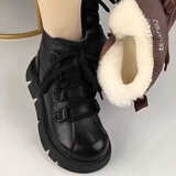 雪地靴女加绒加厚冬季新款皮毛一体棉鞋厚底马丁靴 黑色大棉 37 (235mm)
