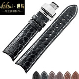 世辉（shihui）适用劳力士切利尼表带鳄鱼皮手表带男士真皮欧米茄天梭浪琴梅花积家江诗丹顿手表带女弧口蝴蝶扣 弧口黑色白线银扣 接口宽度  20MM