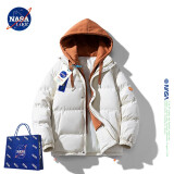 NASA LIKE官方潮牌棉服冬季加厚连帽外套保暖男士棉衣羽绒棉服情侣大码棉袄 卡其色 XL（建议120-140斤）