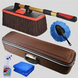 梦淏洗车拖把蜡拖汽车扫灰掸子伸缩式蜡刷刷车神器除尘刷子擦车用套装 棕色【五件套】
