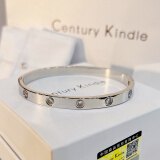 CENTURY& KINDLE轻奢高级感满天星情侣手镯刻字男女简约带钻钛钢玫瑰金色开口手镯 宽版十钻手镯-白金色【大号】