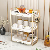 积米 水杯架厨房收纳架杯子架马克杯架放玻璃杯水杯架子置物架家用托盘沥水晾杯多功能办公室杯子放置架 【升级版】三层金色杯架+勺子架