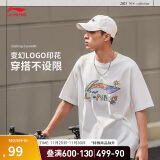 李宁短袖T恤文化衫男子2024夏季LOGO字母印花圆领运动服AHSU745