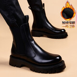 奥尔彼 切尔西靴男高帮马丁靴厚底加绒秋冬皮鞋英伦男士休闲皮靴子 加绒【内增高】 42