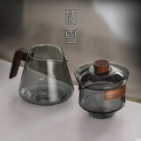 高茗 日式玻璃盖碗茶杯防烫茶碗家用不烫手泡茶杯手抓茶壶功夫茶具 墨雨盖碗【烟灰】+清轩公道杯