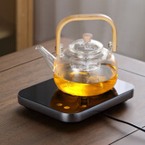 创颐 玻璃煮茶壶电陶炉煮茶器超薄MINI家用办公围炉煮茶泡茶壶套装 竹影提梁壶+超薄茶炉浅灰+4杯