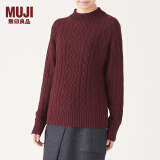 无印良品 MUJI 女式 阿兰图案 高领毛衣 长袖针织衫 女款冬季 W9AA874 深紫红色 XS (150/76A)