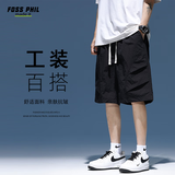 Foss Phil短裤男装夏季工装潮牌休闲冰丝中裤宽松运动五分裤子9906黑色L