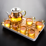 瓷牌茗茶具（cipaiming teaset） 透明玻璃茶具整套套装家用功夫茶壶茶杯会客泡茶器 金把八骏壶6金把杯+小长方盘