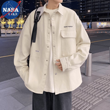 曼迪尚夏季潮牌ins长袖衬衫男春秋季新款痞帅工装衬衣潮流外套男装 V20白色 XL