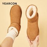 意尔康女靴雪地靴女冬季加绒保暖厚底休闲棉鞋时尚通勤百搭中筒靴子 土黄色 加绒 39