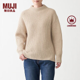 无印良品 MUJI 女式 含牦牛绒羊毛棱纹编织 高圆领宽版毛衣 长袖针织衫 燕麦色 XS-S （155/80A）