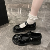小野七天法式玛丽珍女鞋子女新款春夏厚底乐福鞋气质单鞋英伦风女士小皮鞋 黑色 38码