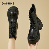 达芙妮马丁靴女内增高短靴百搭粗跟高跟黑色加绒女靴4623607126黑色36