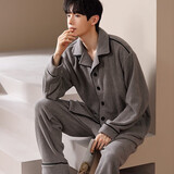 雪米亚睡衣男秋冬季长袖冬天珊瑚绒加厚加绒款青年男士保暖家居服套装 CBF-时空浅灰Y款【新科技面料】 2XL【体重建议：150-170斤】