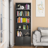 炎恩 书架书柜落地铁艺简易小书架钢制书架现代简约客厅置物柜 柜门黑色五层1800*650*330mm