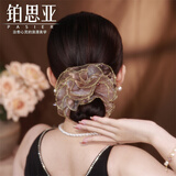 铂思亚大号黑色蓬松发绳女新款花苞头绳高弹力大肠发圈优雅皮筋头花头饰 金秋