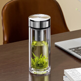 万象（WANXIANG）玻璃杯V49L双层办公钛银色礼盒装带滤网泡茶杯情侣便携水杯