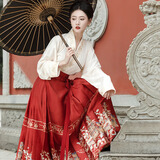 重回汉唐小重楼原创日常百搭红色马面裙敬酒服结婚礼服夏季女薄款明制汉服 深红色马面裙/现货 S